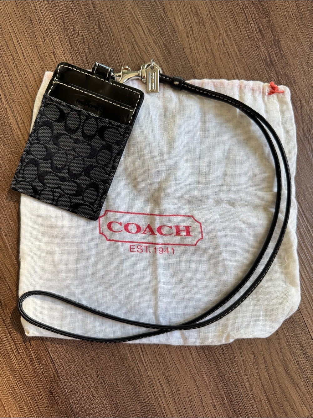 Coach Black Signature Card Holder Lanyard
